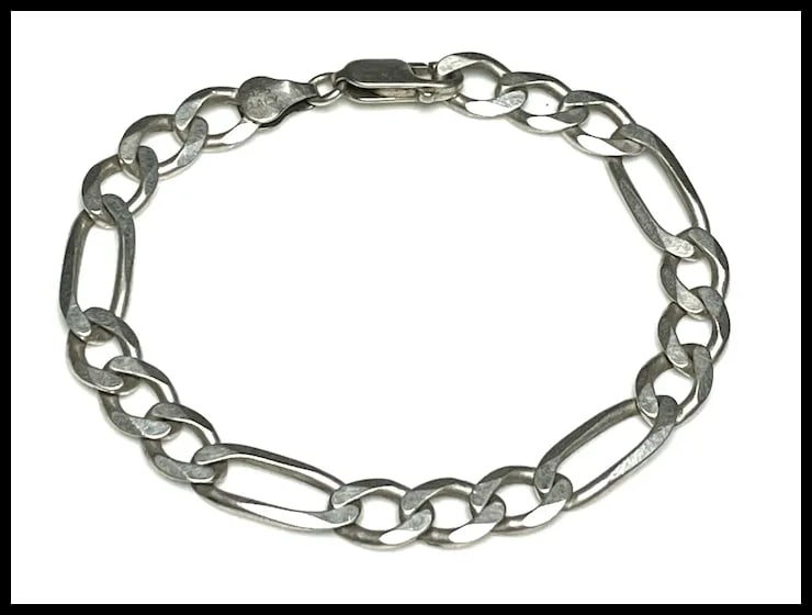 Estate Sterling Silver Flat Figaro Bracelet - 2