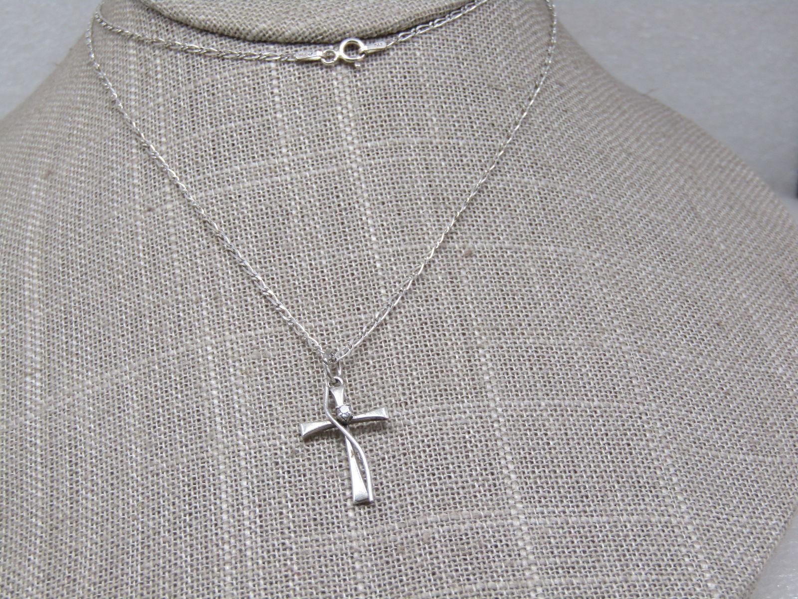 Vintage Sterling Cross Necklace with CZ, 24" - 2