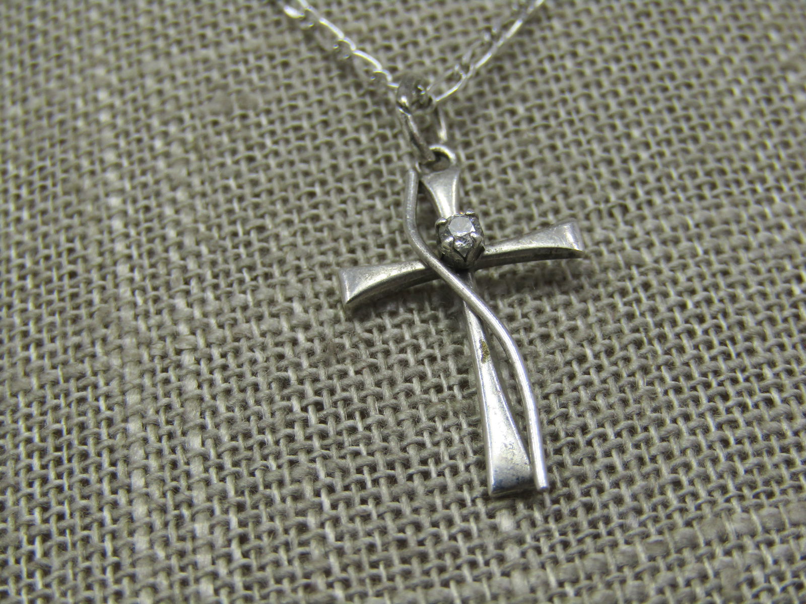 Vintage Sterling Cross Necklace with CZ, 24" - 3