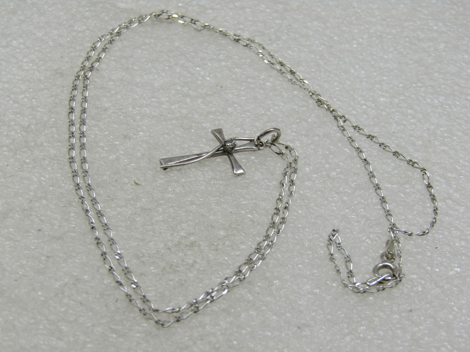 Vintage Sterling Cross Necklace with CZ, 24" - 6