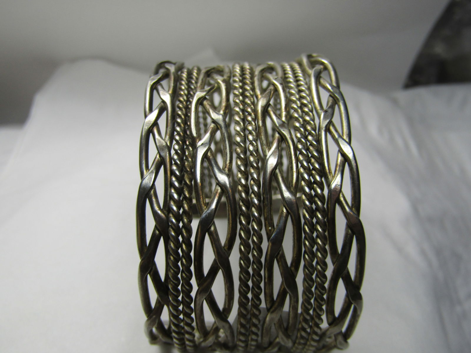 Vintage Silver Tone Woven Wide Cuff Bracelet, 7" - 2