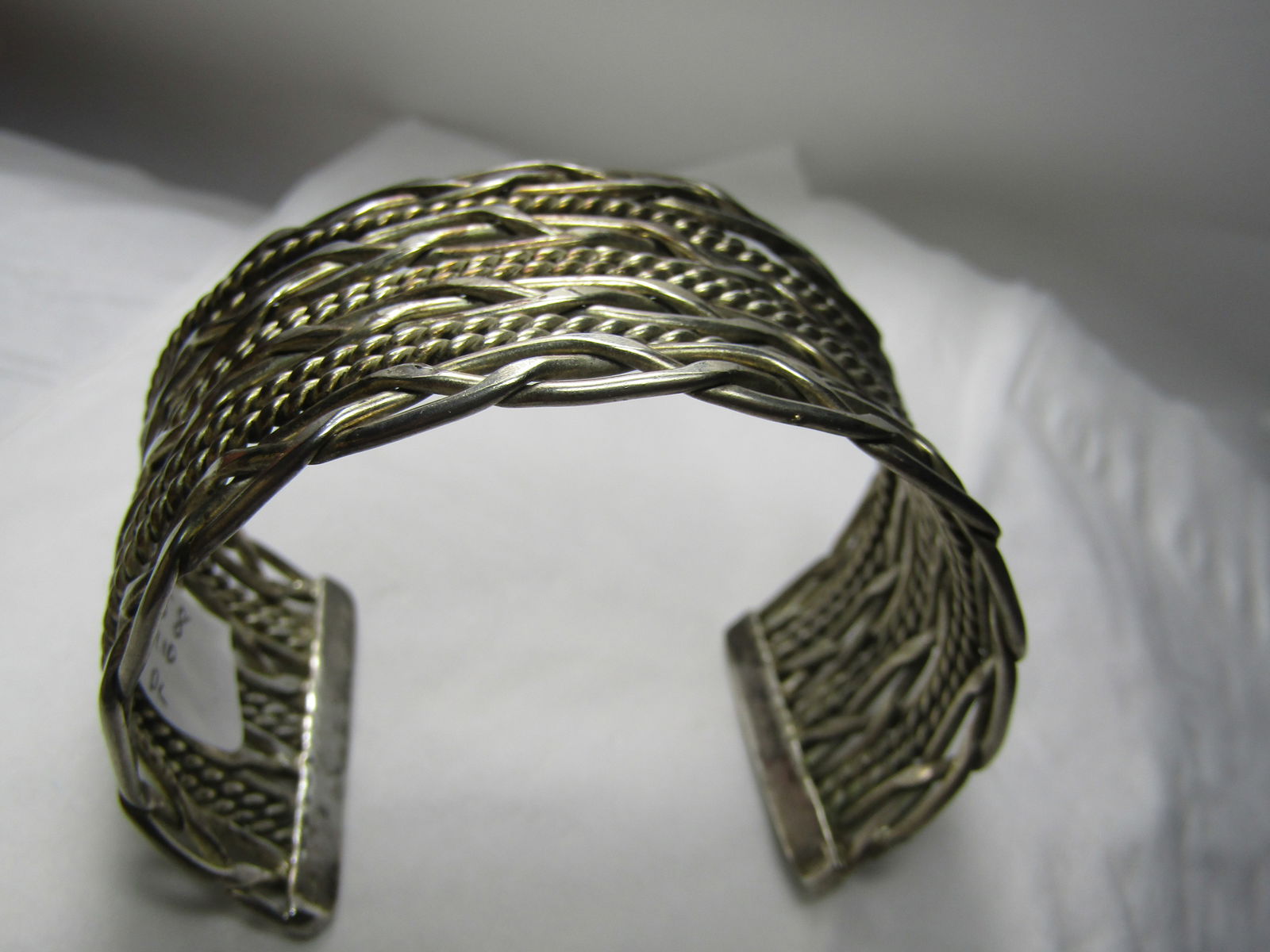 Vintage Silver Tone Woven Wide Cuff Bracelet, 7" - 3