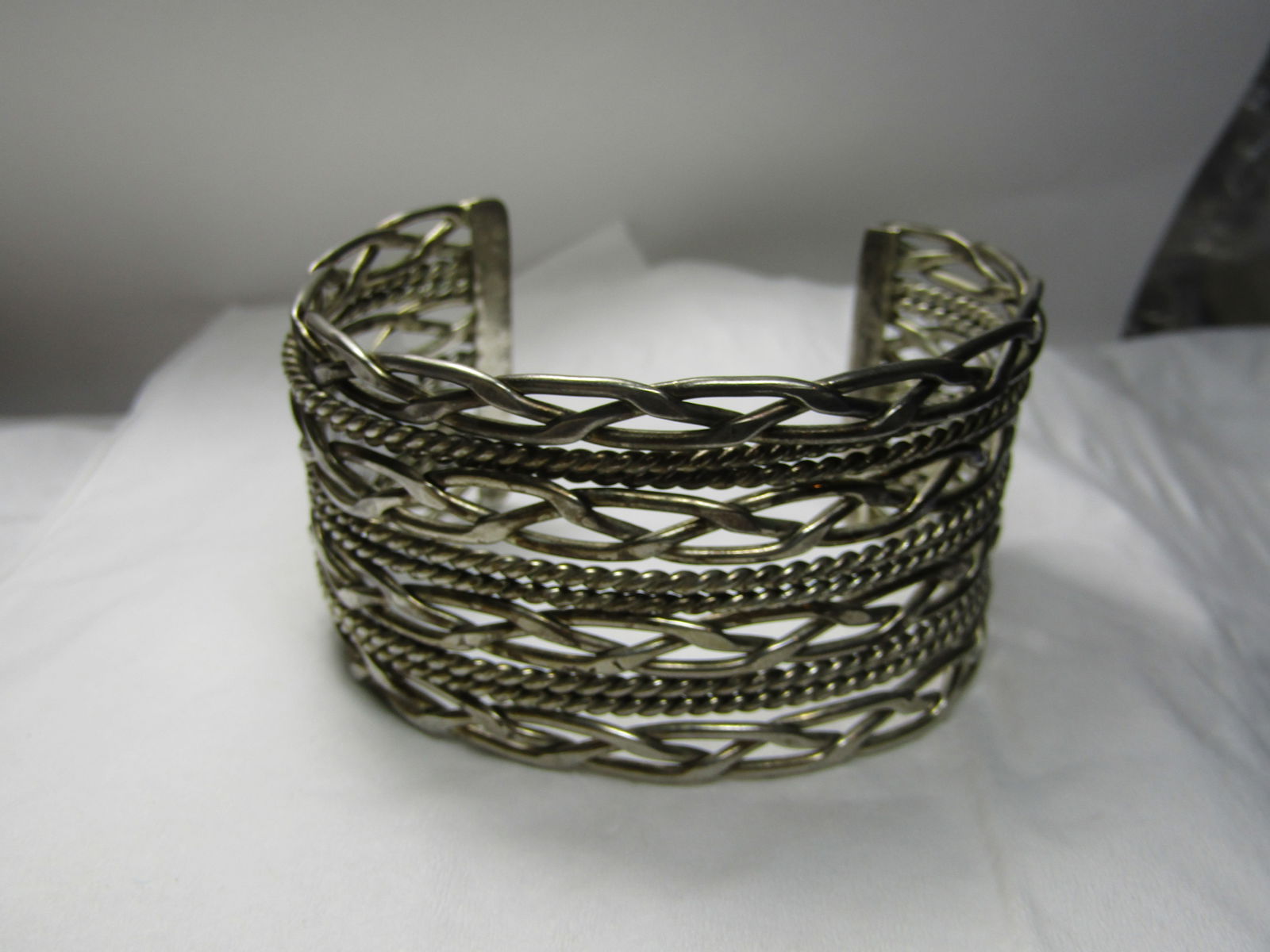 Vintage Silver Tone Woven Wide Cuff Bracelet, 7" - 4