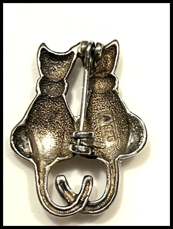 Vintage Sterling Silver Marcasite Couple of Cats- Lovers - 6