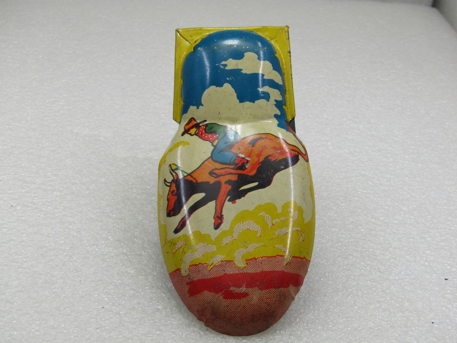 Vintage Kirchhof Litho Bullrider Large Clicker Toy - 2