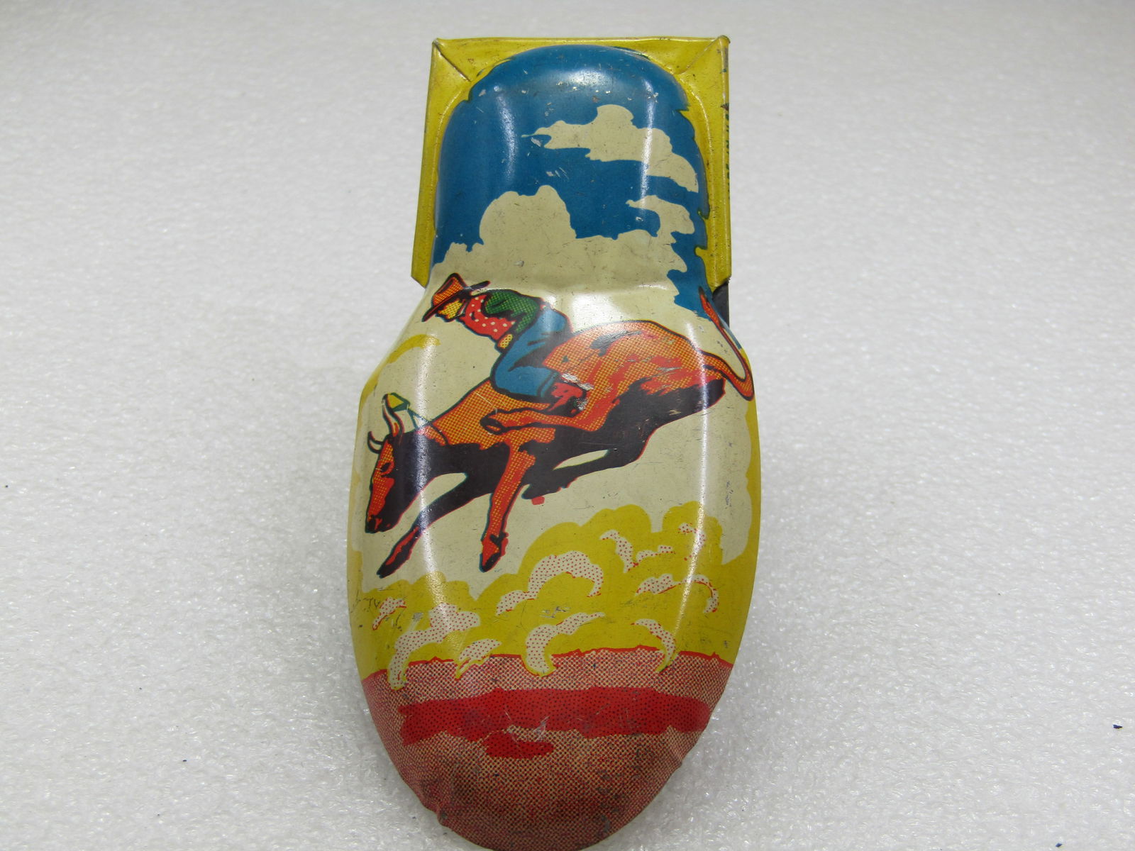 Vintage Kirchhof Litho Bullrider Large Clicker Toy - 4