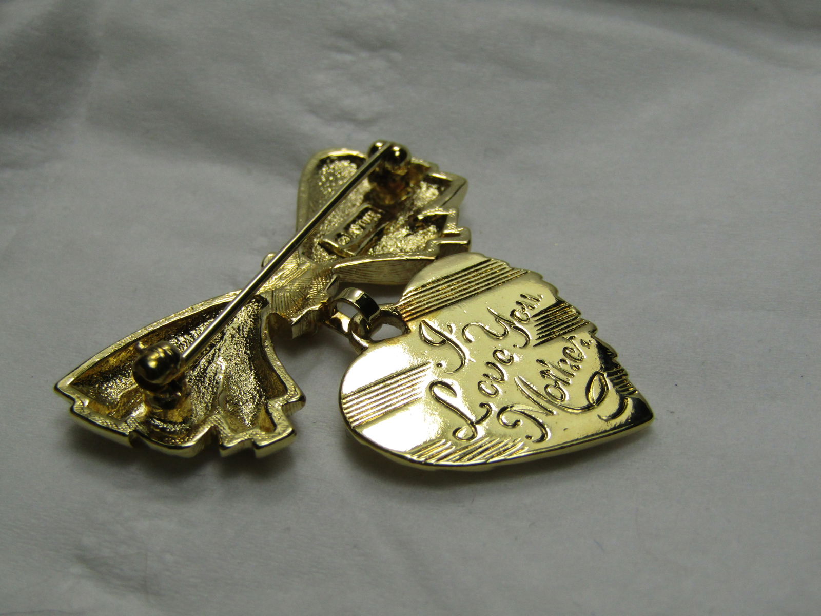 Vintage Avon Heart & Bow Sentiments Brooch, I Love You Mother, Original Box & Sleeve - 4