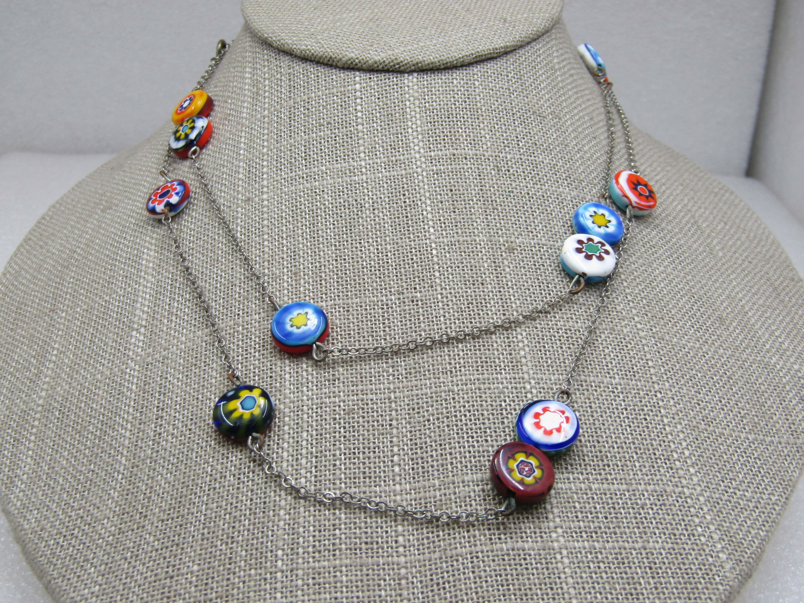 Vintage Glass Floral Beaded Necklace, 32", 1960's-1970's. - 2