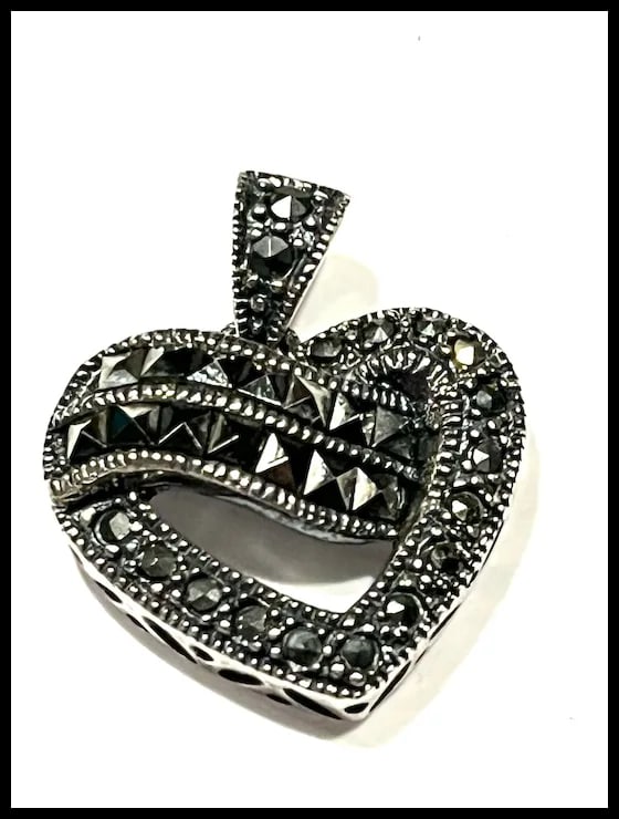 Vintage Marcasite Heart Pendant - 2