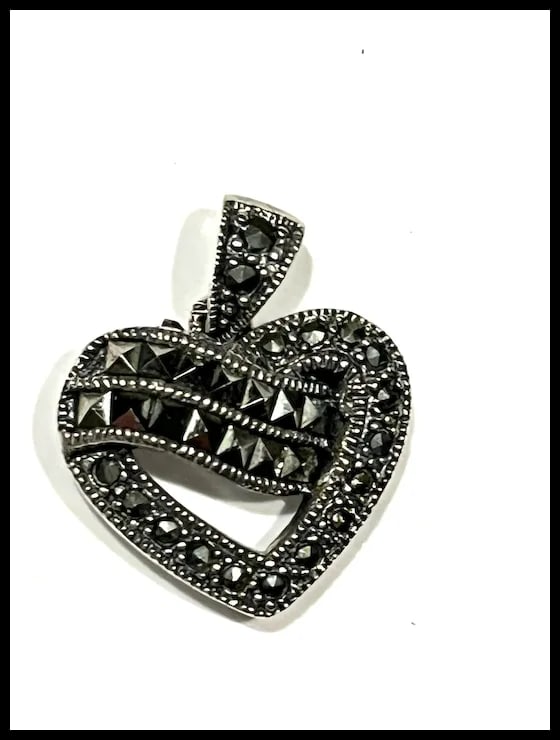 Vintage Marcasite Heart Pendant - 4