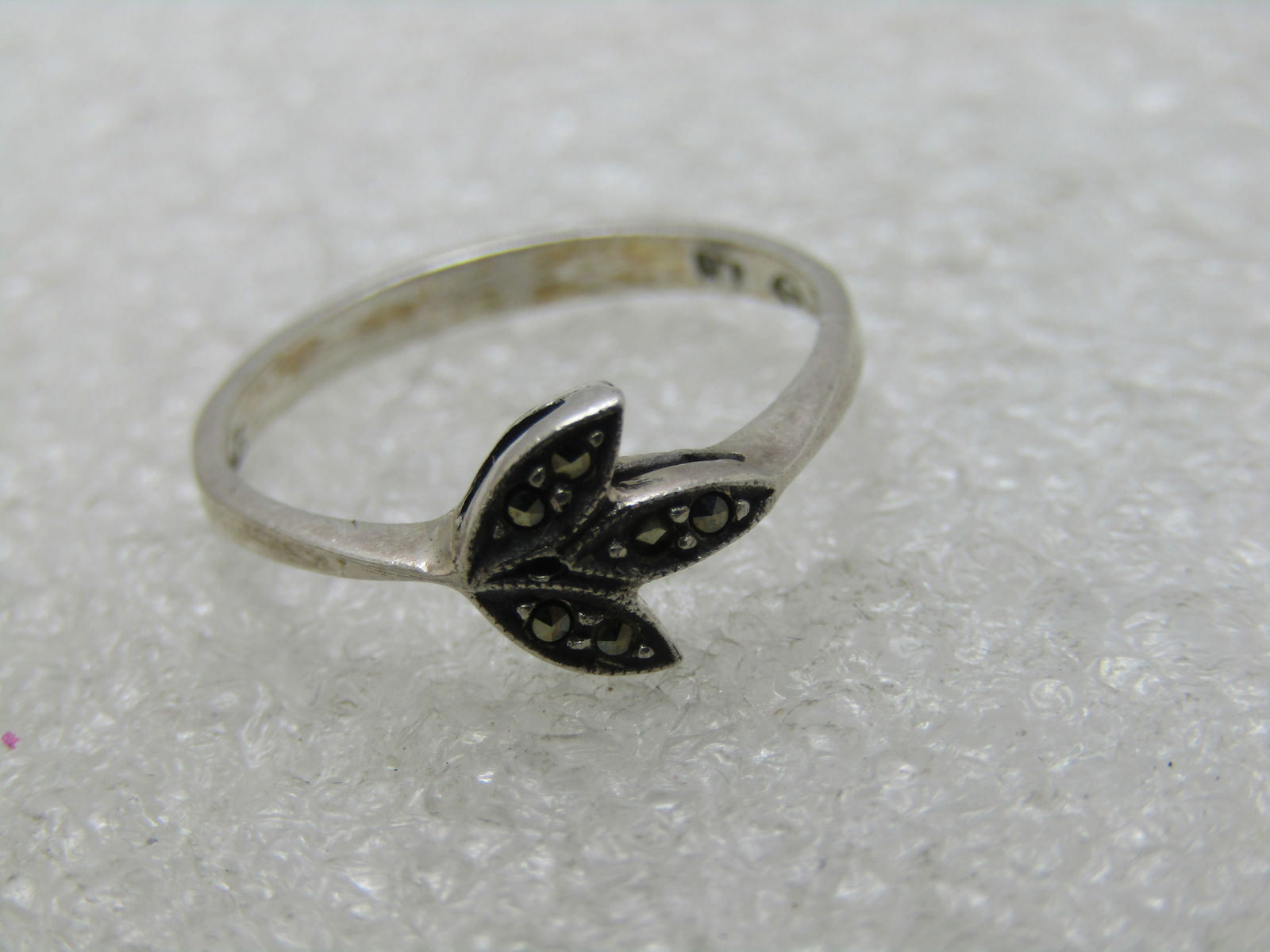 Vintage Sterling Silver Marcasite Leaf Ring, Sz. 6 - 5