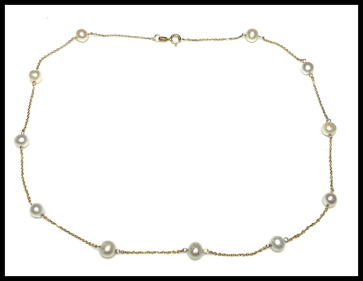 Estate 14k Yellow Gold Chain and Pearl Necklace - 2