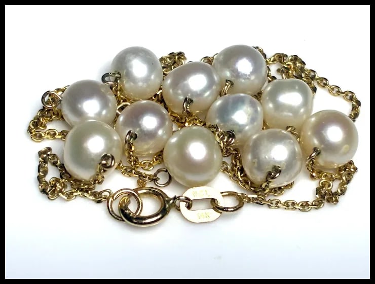 Estate 14k Yellow Gold Chain and Pearl Necklace - 5