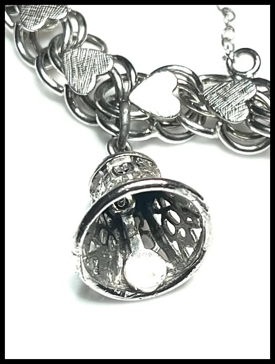 Vintage Sterling Silver Heart Charm Bracelet -Mother, Birthday, Christmas - 10