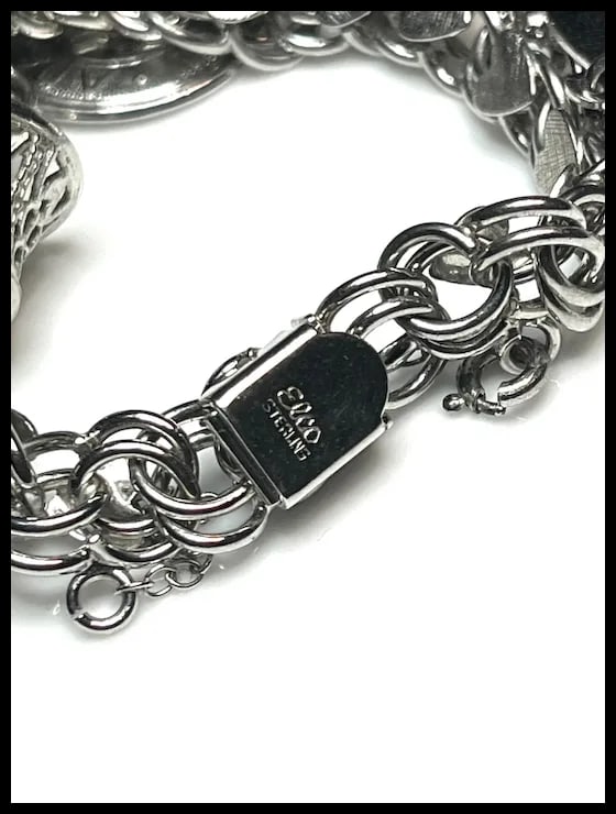 Vintage Sterling Silver Heart Charm Bracelet -Mother, Birthday, Christmas - 12