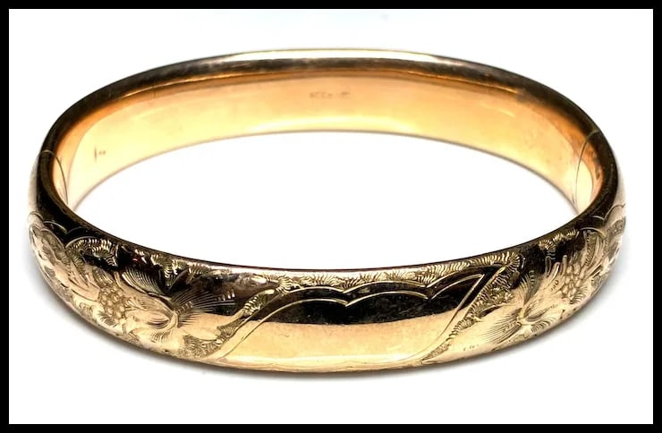 Vintage ACCO 1-20 Gold Filled Etched Bangle - 2