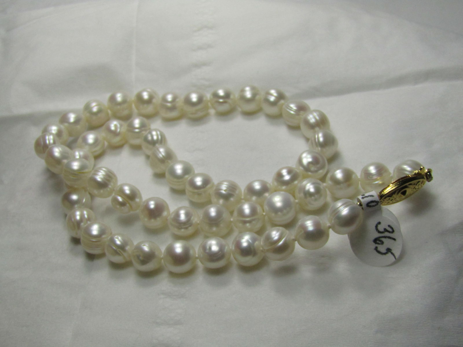 18" White Freshwater Potato Pearl Necklace, Gold Tone Filigree Clasp, 7.7mm to 8.5mm - 4