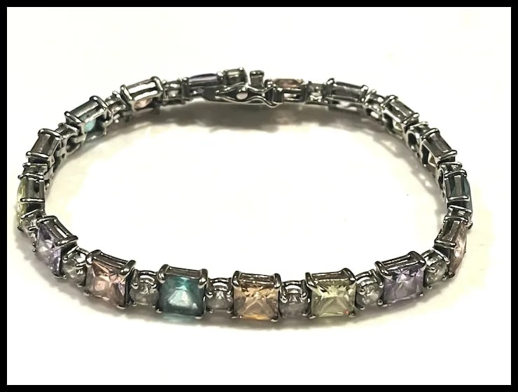 Vintage Colorful Sterling Silver Tennis Bracelet - 2