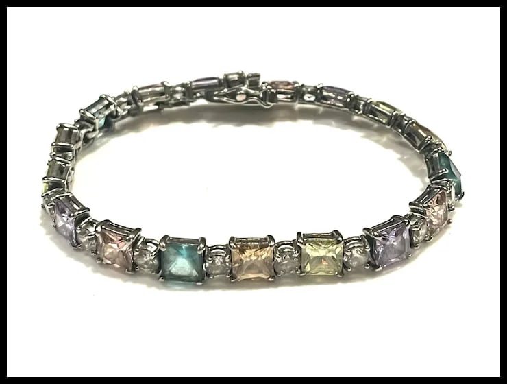 Vintage Colorful Sterling Silver Tennis Bracelet - 3