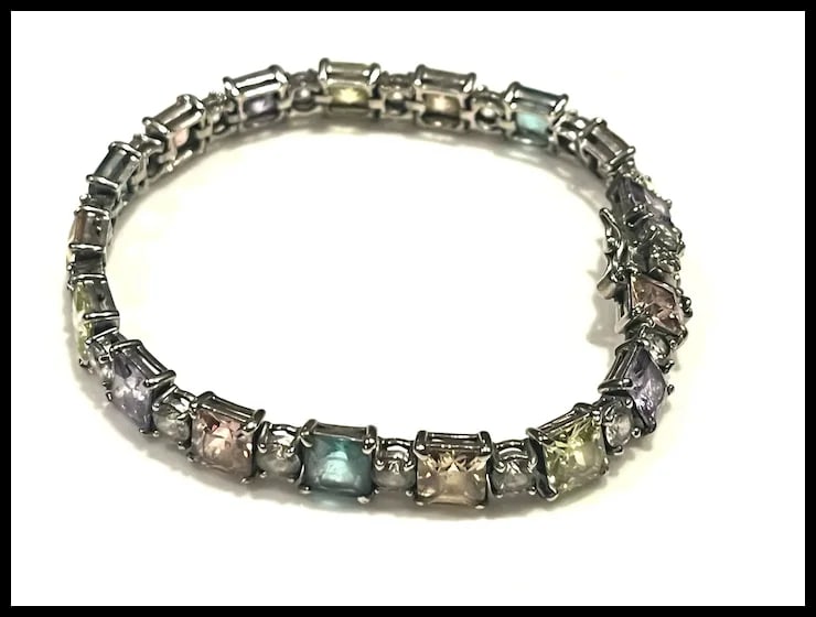 Vintage Colorful Sterling Silver Tennis Bracelet - 4