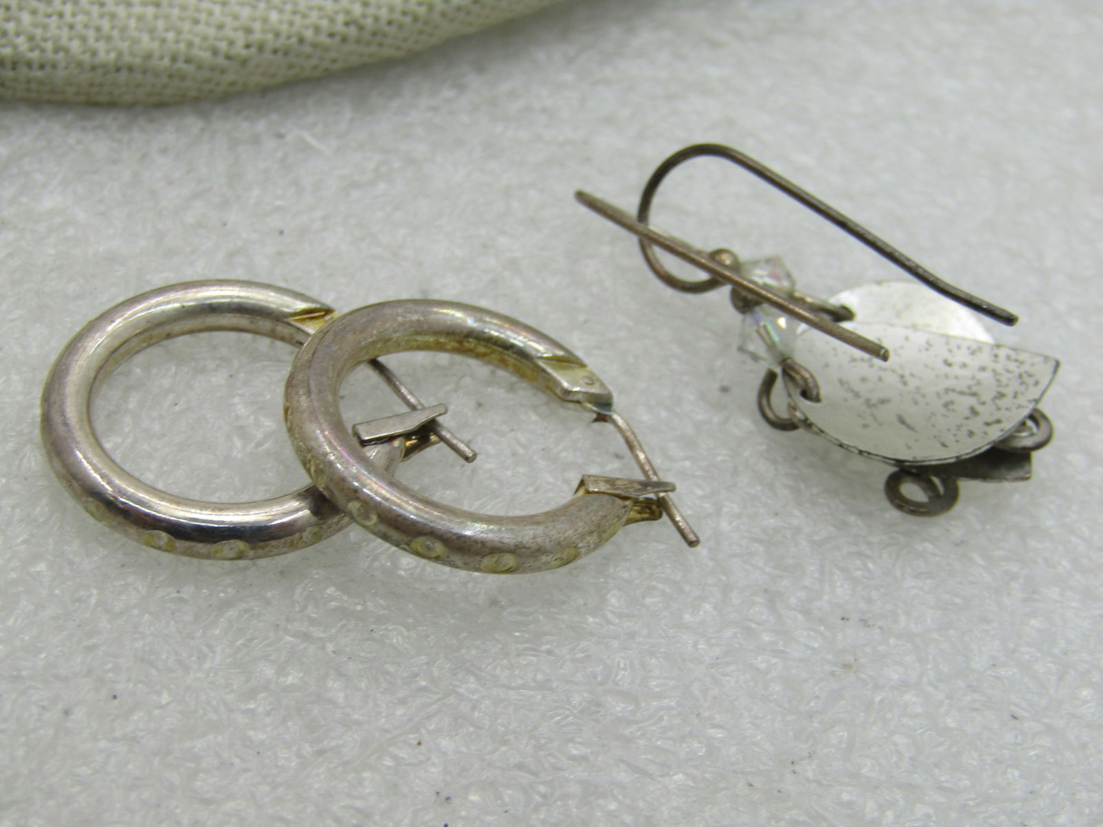 Vintage Sterling Silver Hoops & Silver Tone Leaf Earrings, Pierced - 4