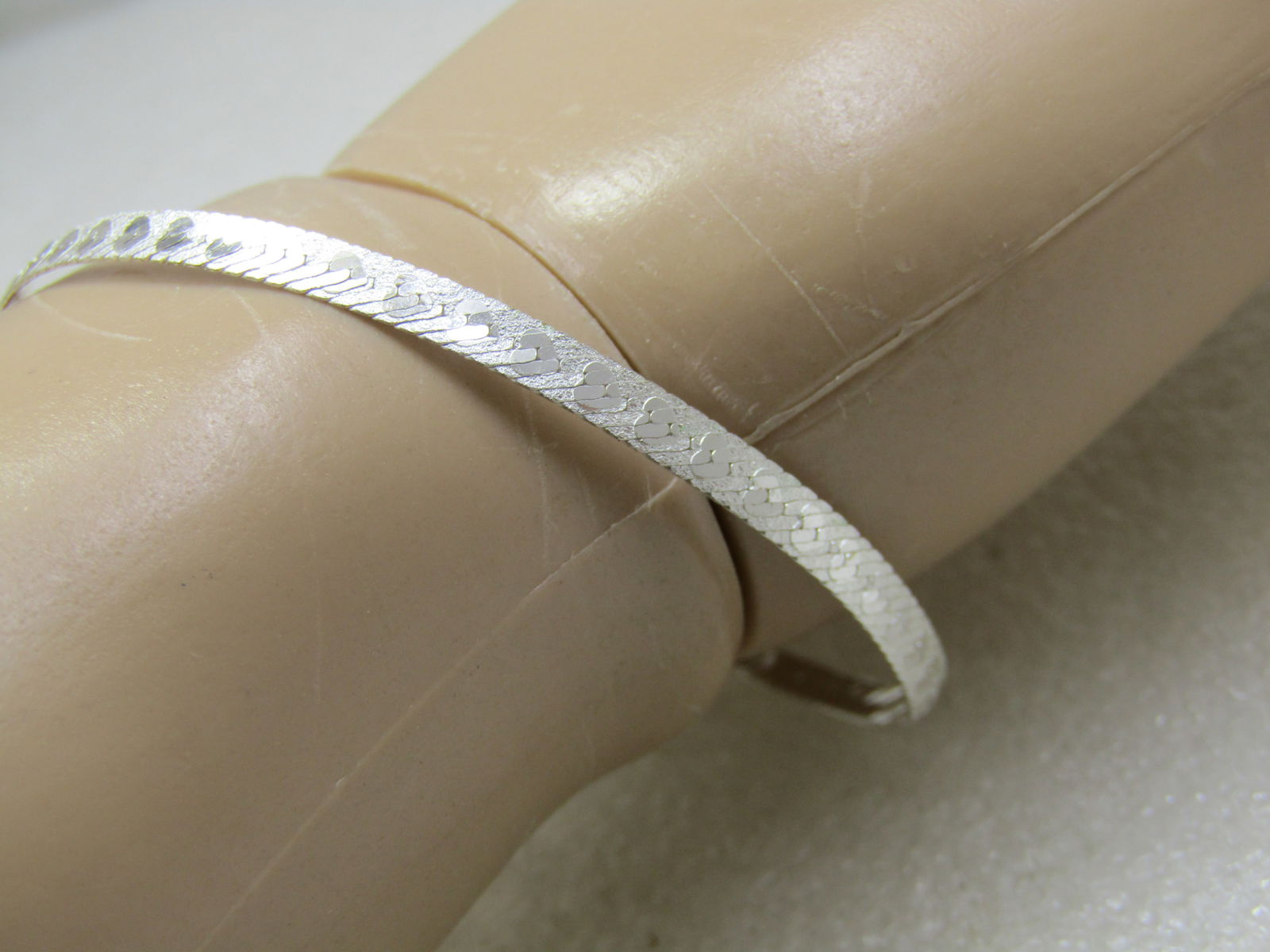 Sterling Silver Heart Herringbone Bracelet, 7" - 5