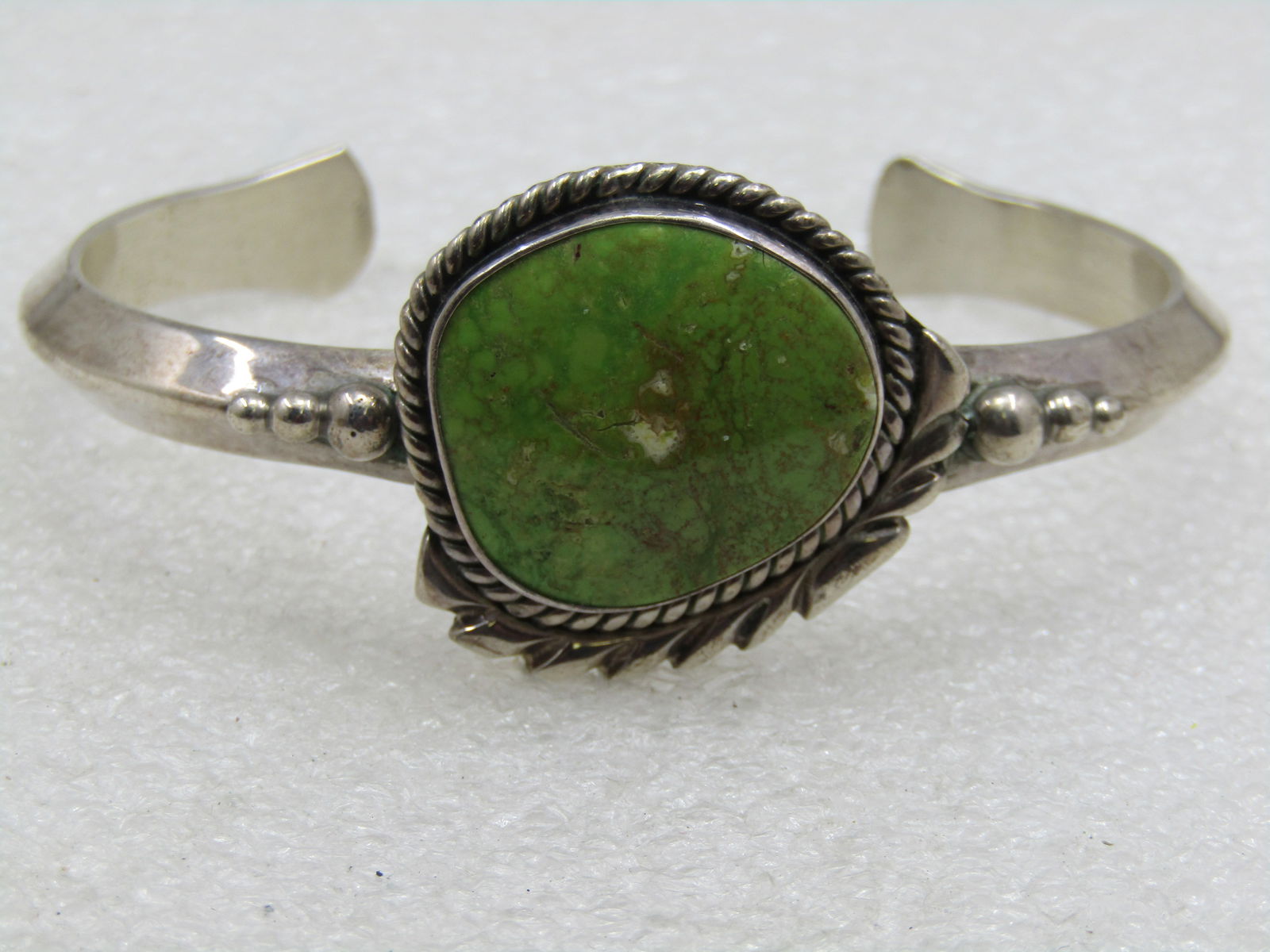 Vintage Sterling Southwestern Green Turquiose Cuff Bracelet, 6.5" Signed R - 2