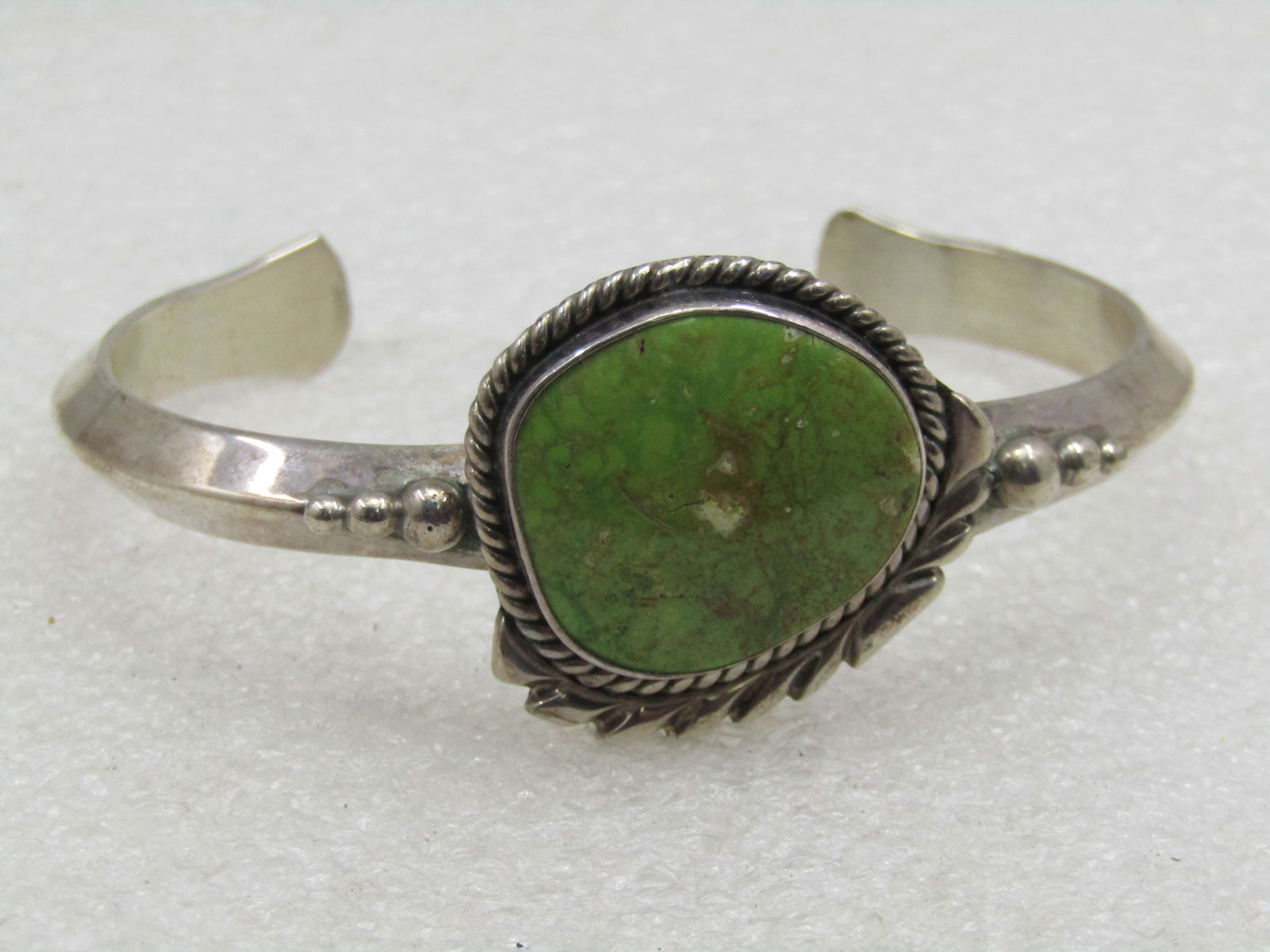 Vintage Sterling Southwestern Green Turquiose Cuff Bracelet, 6.5" Signed R - 3