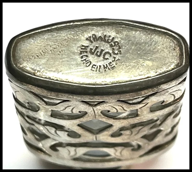 Vintage JJC Mexico Sterling Silver and Glass Perfume Bottle - 8