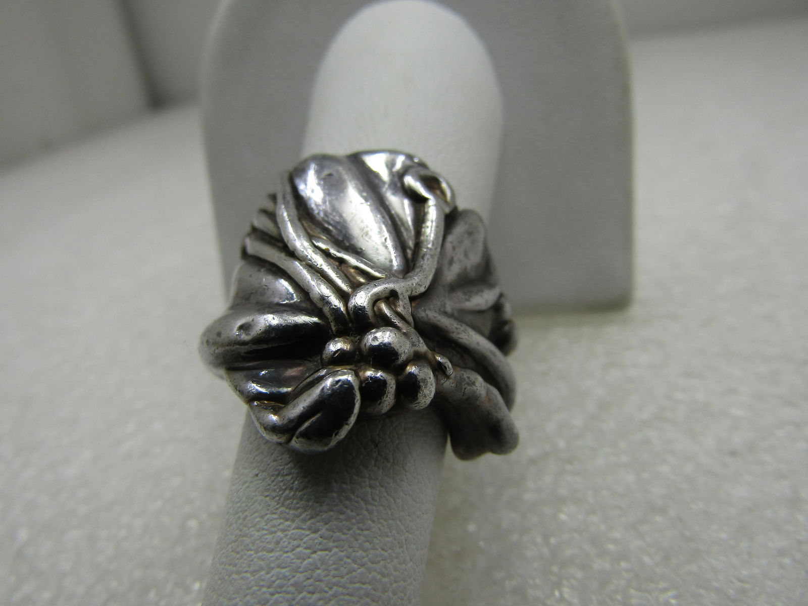 Vintage Sterling Leaf Vine Ring, Nature, Sz. 7, Cigar Band - 3