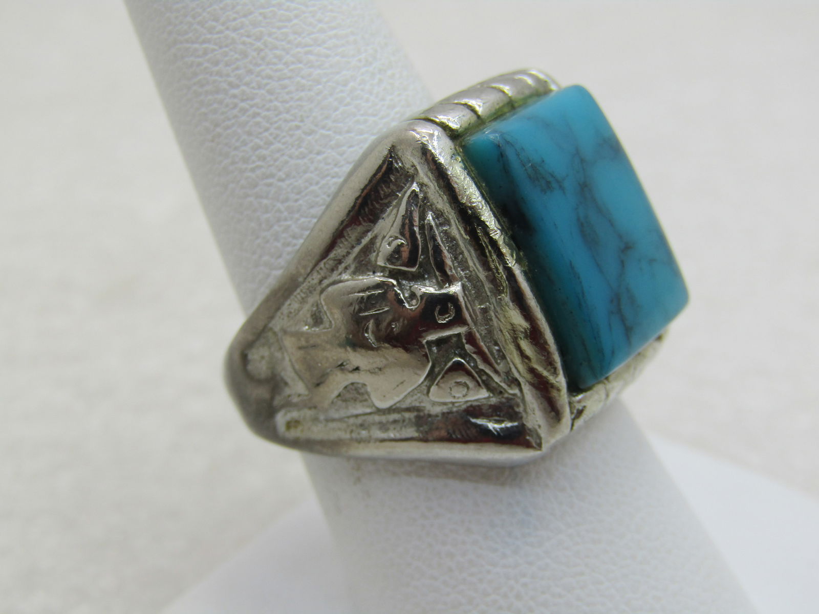 Vintage Southestern Faux Turquoise Ring, Sz 9, Silver Tone (NL) - 2