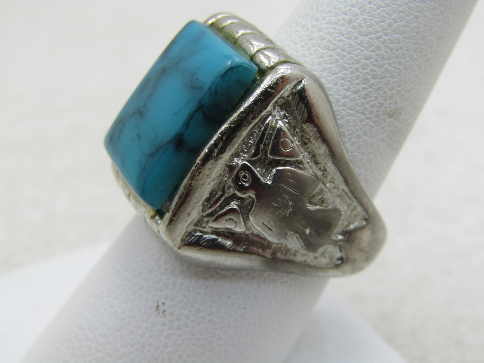 Vintage Southestern Faux Turquoise Ring, Sz 9, Silver Tone (NL) - 3