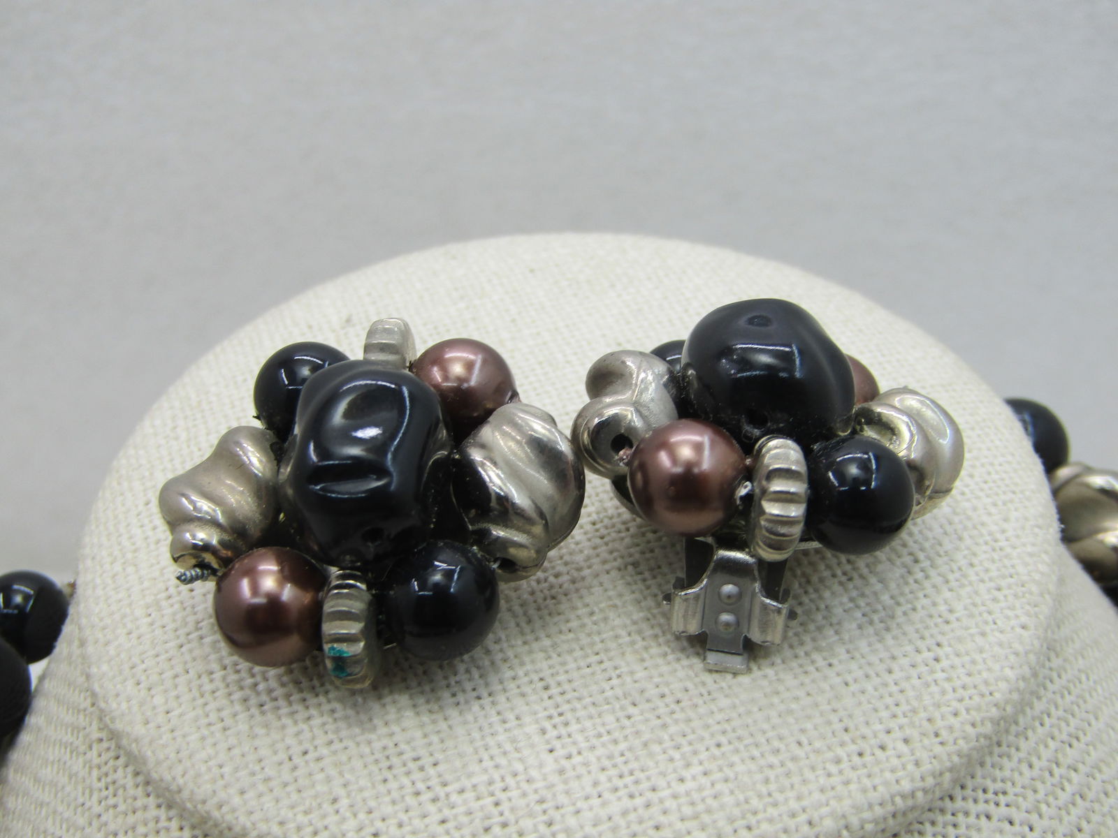 Vintage Black, Gold Beaded Multi-Strand Necklace Earrings Set, 17", 1950's-1960's - 3