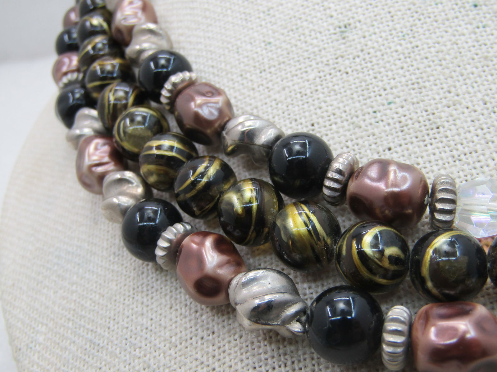 Vintage Black, Gold Beaded Multi-Strand Necklace Earrings Set, 17", 1950's-1960's - 5