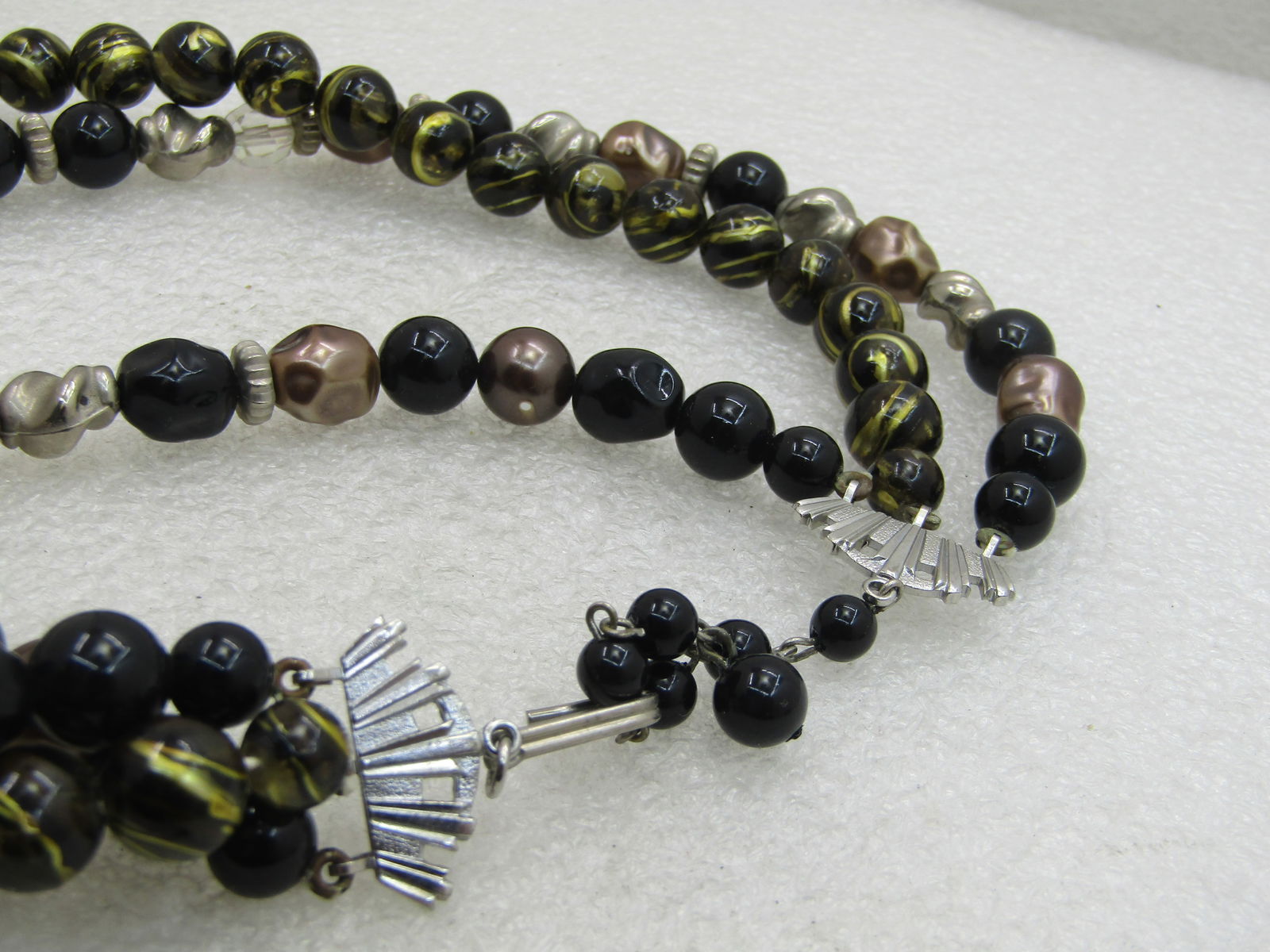 Vintage Black, Gold Beaded Multi-Strand Necklace Earrings Set, 17", 1950's-1960's - 6