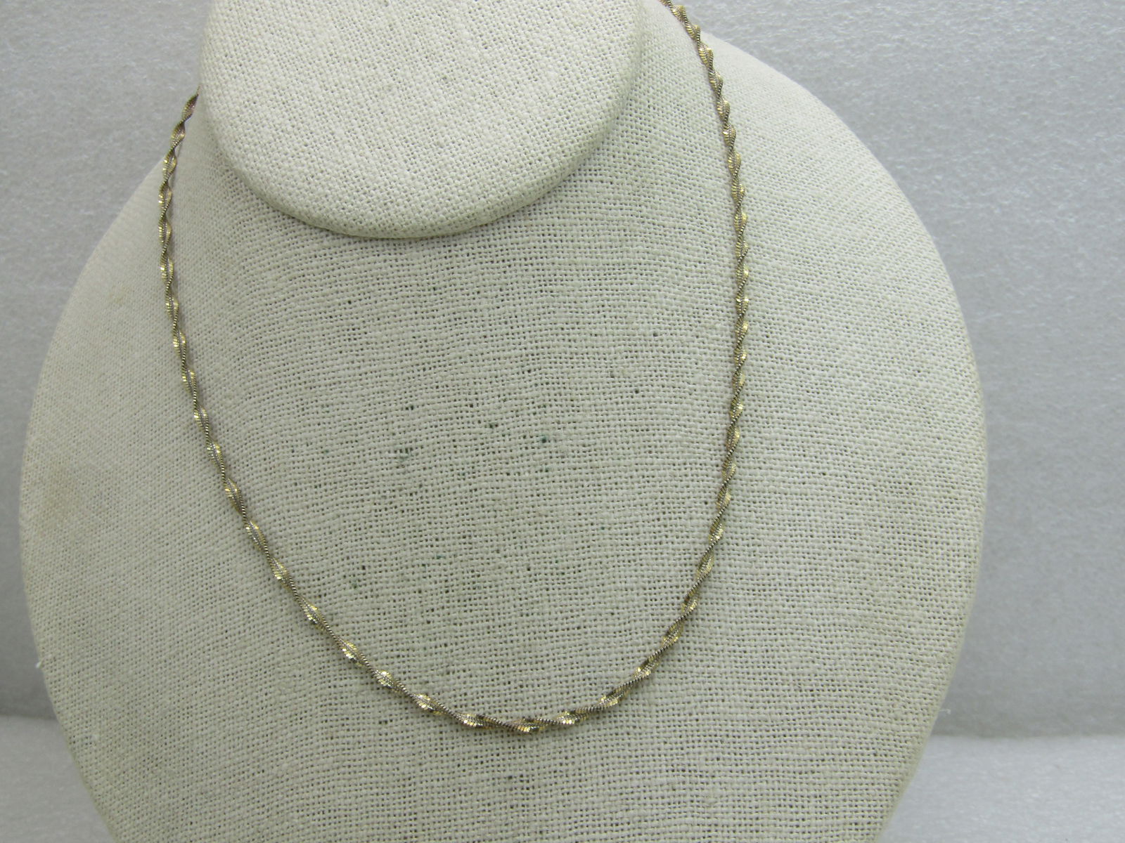 Vintage Sterling Silver Twisted Herringbone Necklac, 16", Goldwashed - 3