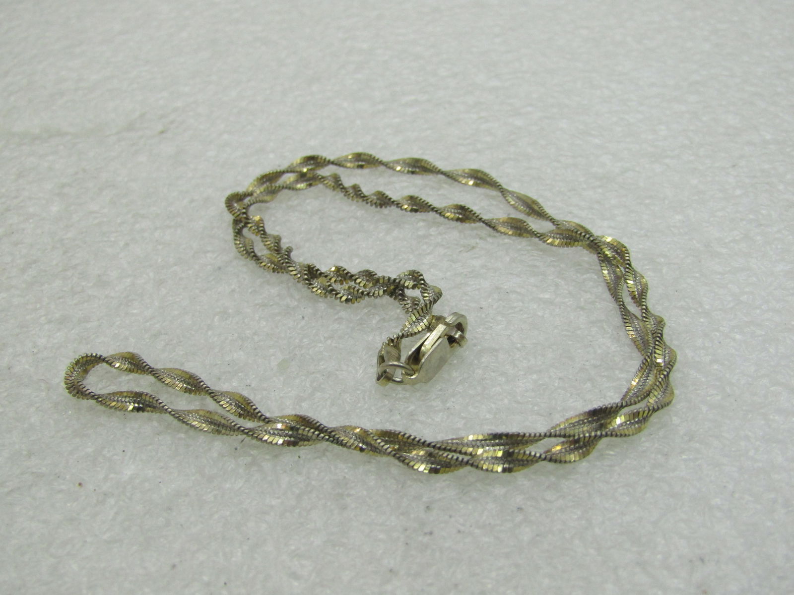 Vintage Sterling Silver Twisted Herringbone Necklac, 16", Goldwashed - 5