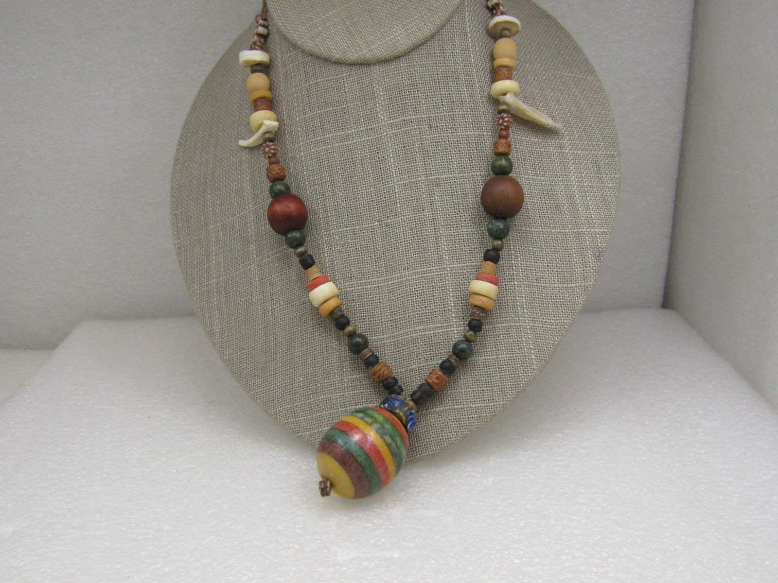 Vintage Primitive Style Beaded Necklace, Sterling Hook Clasp, 18.5" (1 of 6)