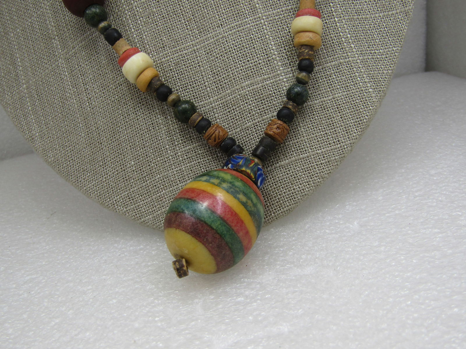 Vintage Primitive Style Beaded Necklace, Sterling Hook Clasp, 18.5" - 2