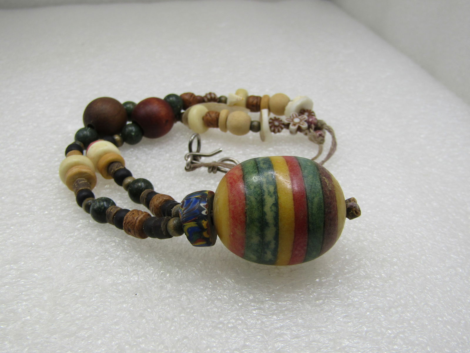 Vintage Primitive Style Beaded Necklace, Sterling Hook Clasp, 18.5" - 5