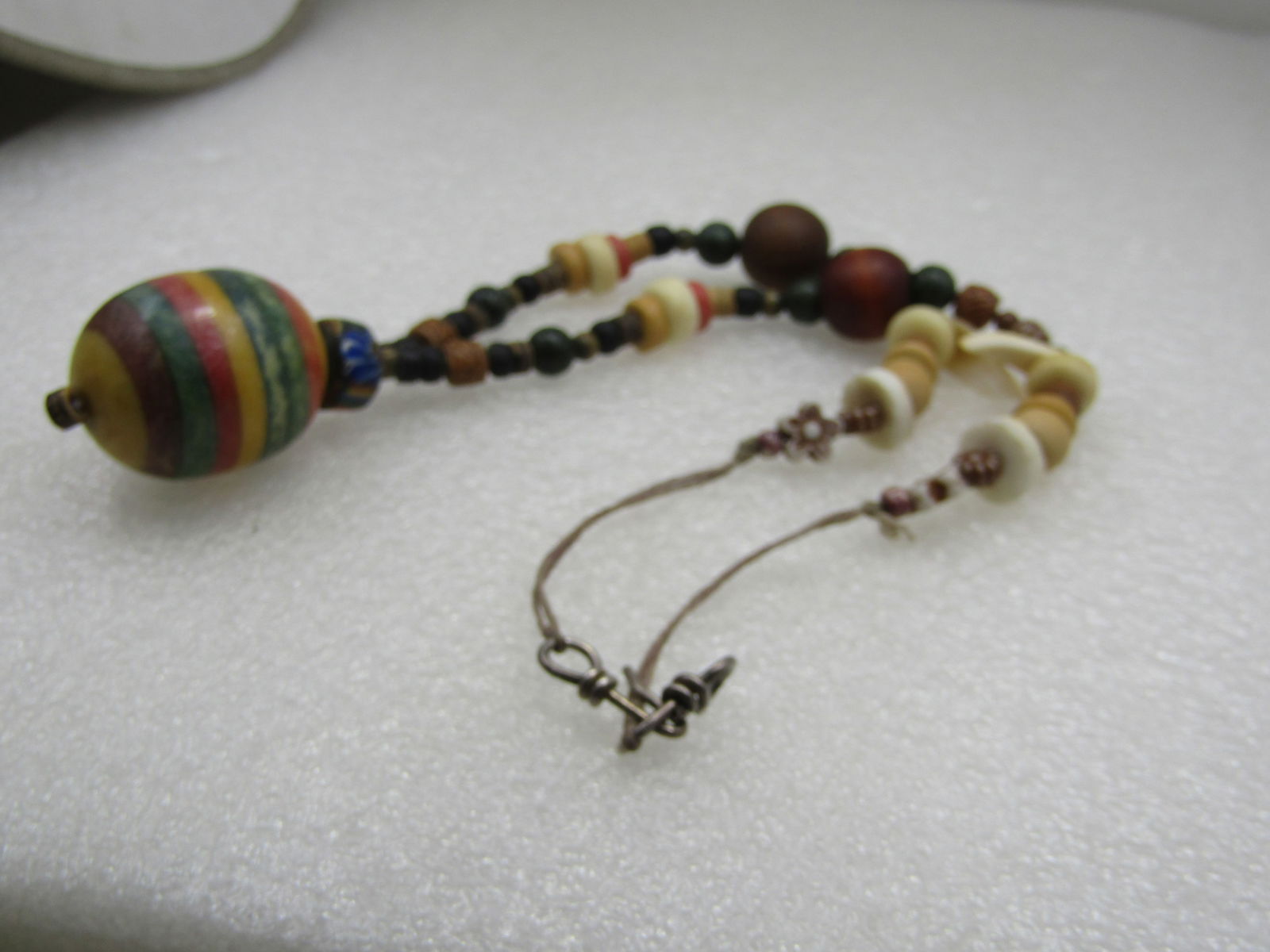 Vintage Primitive Style Beaded Necklace, Sterling Hook Clasp, 18.5" - 6