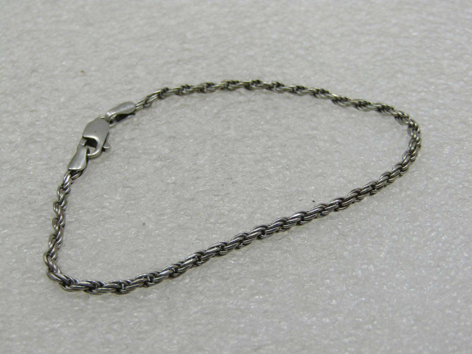 Vintage Sterling Silver 2mm Rope Chain Bracelet, Signed, 7.25" (1 of 6)