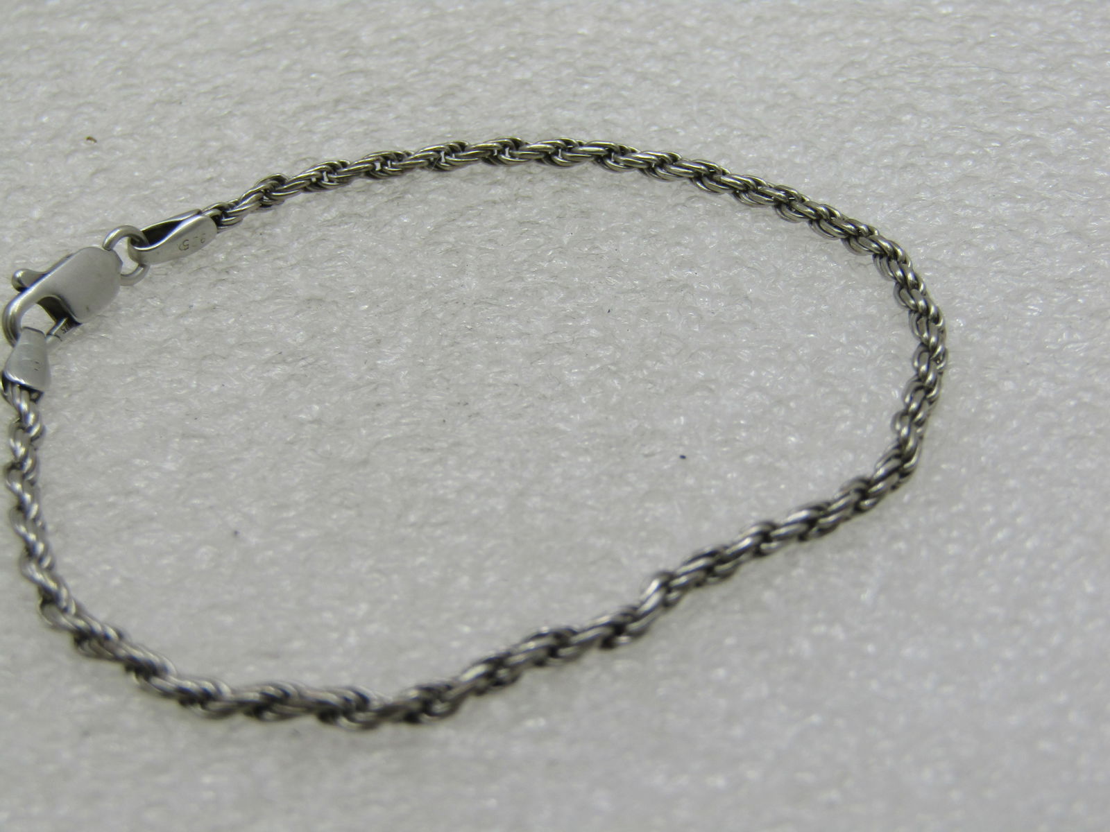 Vintage Sterling Silver 2mm Rope Chain Bracelet, Signed, 7.25" - 2