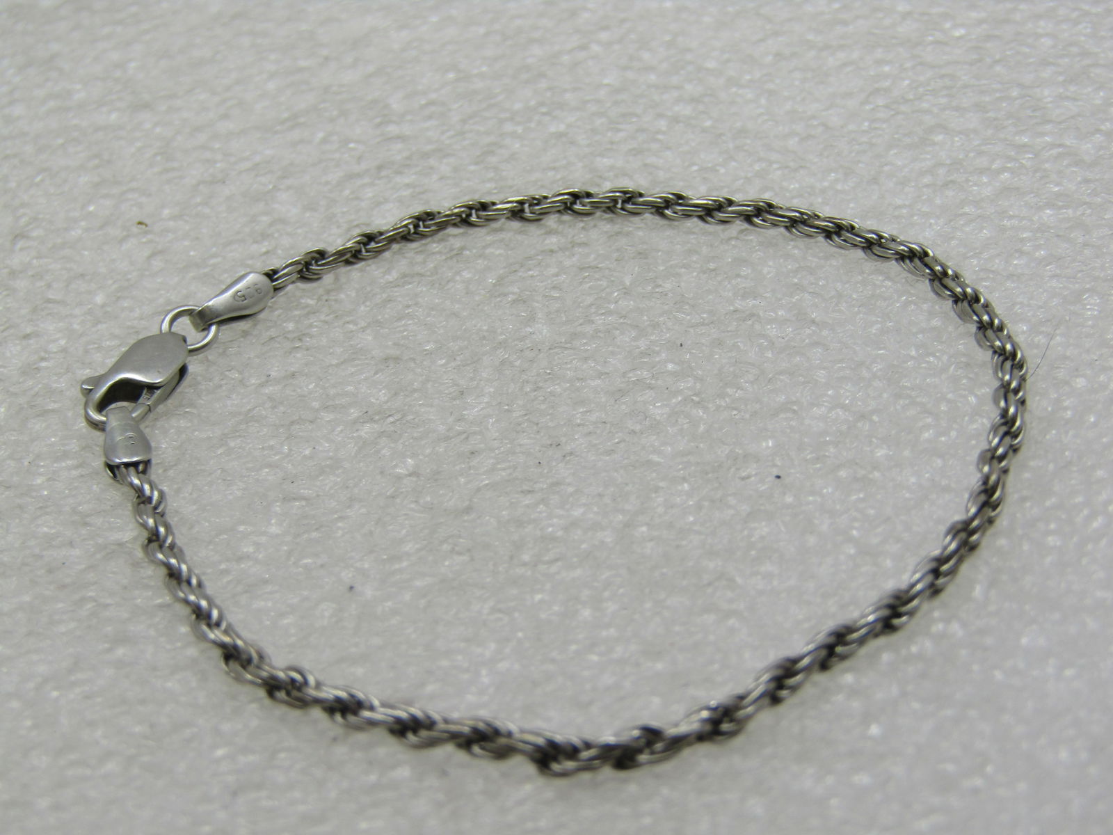 Vintage Sterling Silver 2mm Rope Chain Bracelet, Signed, 7.25" - 3