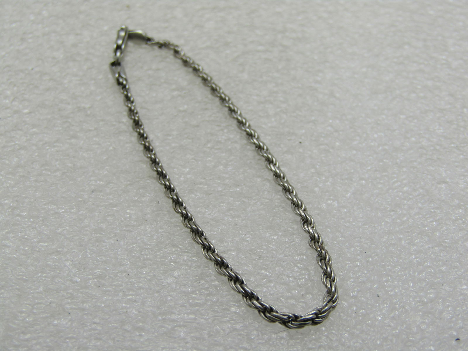 Vintage Sterling Silver 2mm Rope Chain Bracelet, Signed, 7.25" - 5