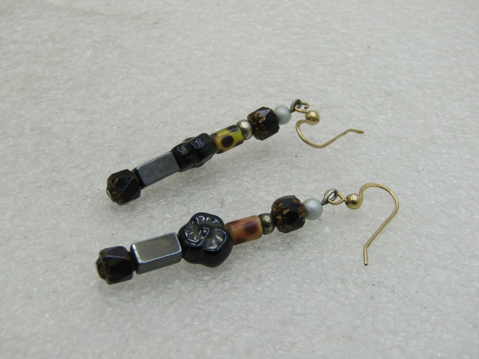 Vintage 14kt G.F. Black Beaded Earrings, Pierced, 2.25" Long - 4