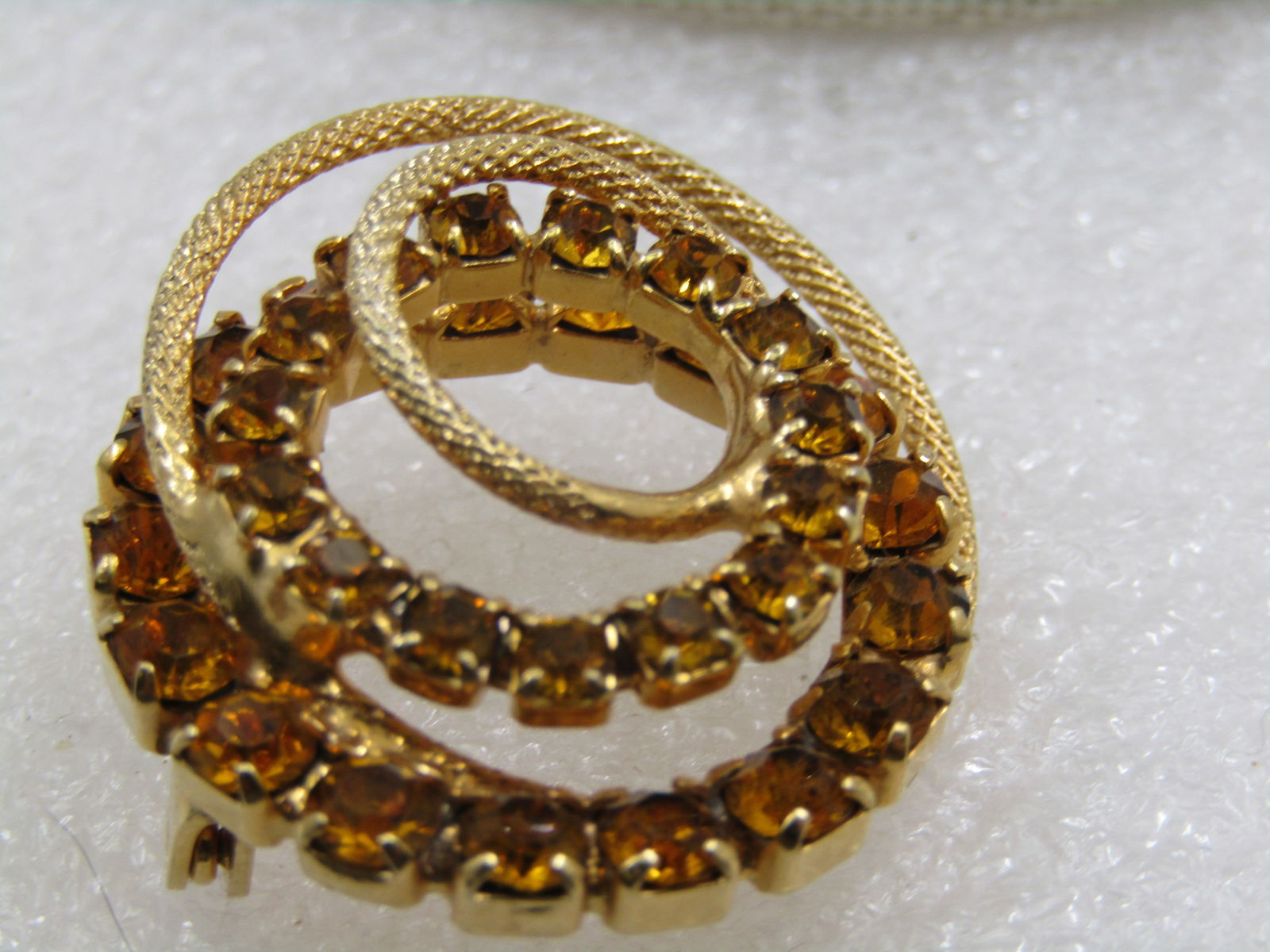 Vintage Golden Rhinestone Spiral Brooch, 1.25", 1960's - 2