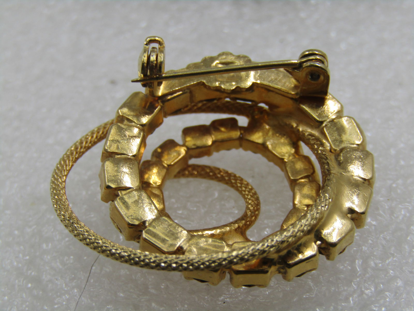 Vintage Golden Rhinestone Spiral Brooch, 1.25", 1960's - 4