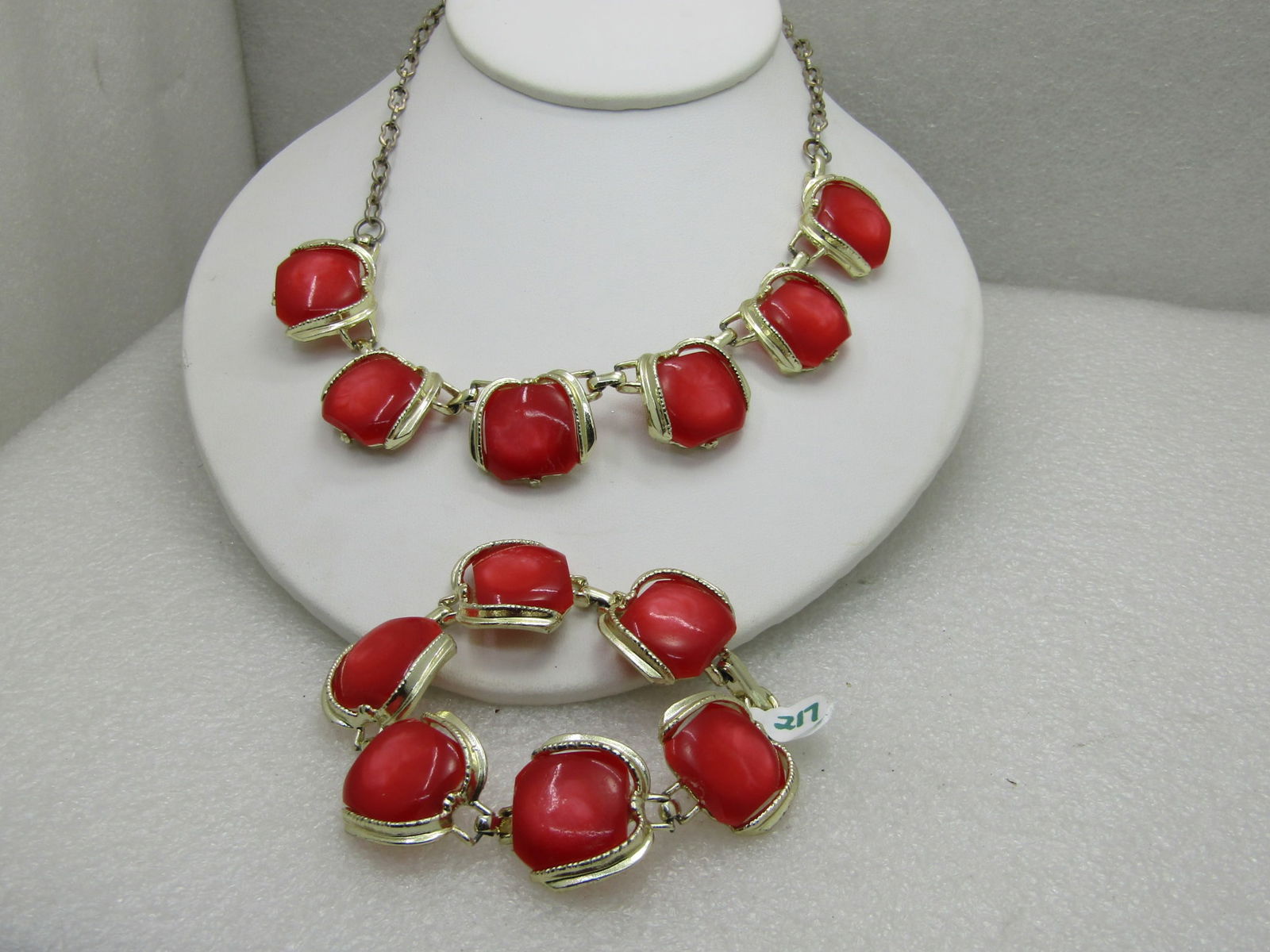 Vintage Orange Thermoset Necklace and Bracelet Set 1960's - 2