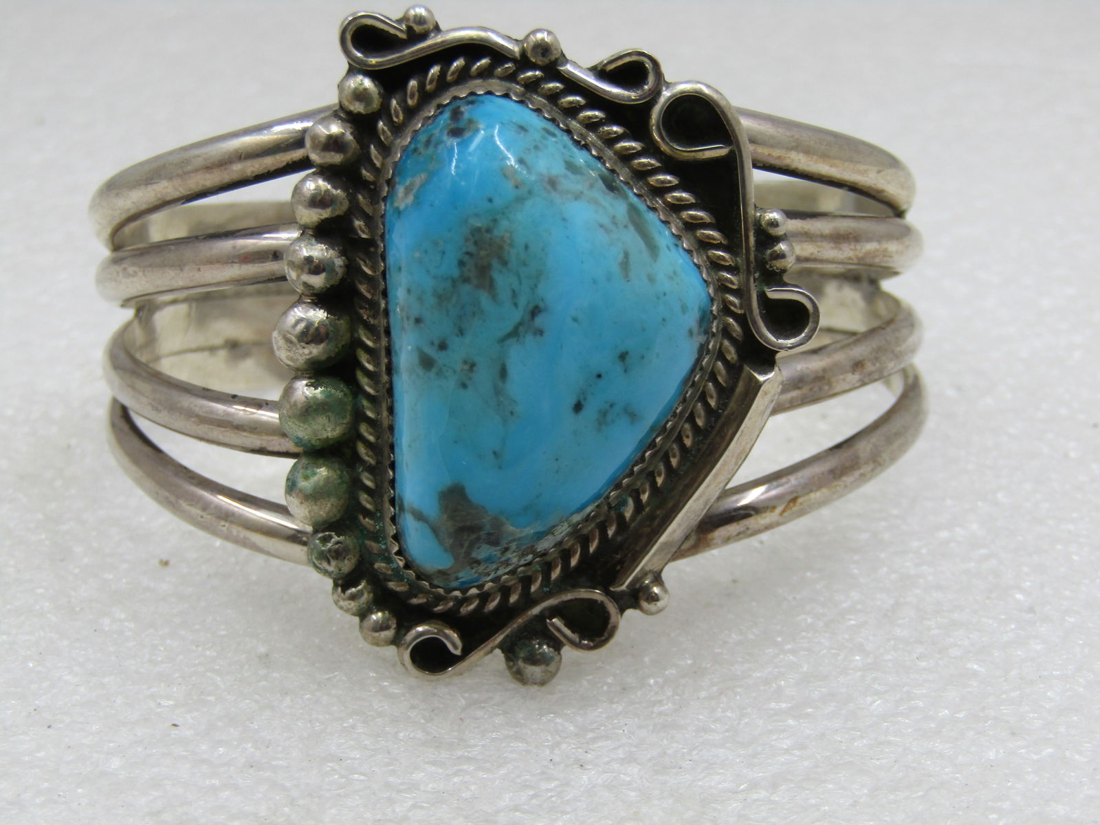 Vintage Sterling Southwestern Navajo Turquoise Cuff Bracelet, L.N. Leander Nezzie - 5